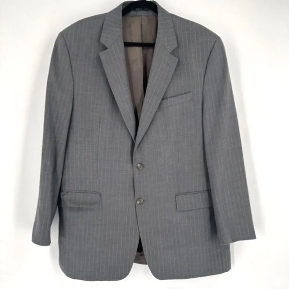 Vintage Ralph Lauren Men’s Double Breasted Blazer Wool Pinstripe Gray Size 44L